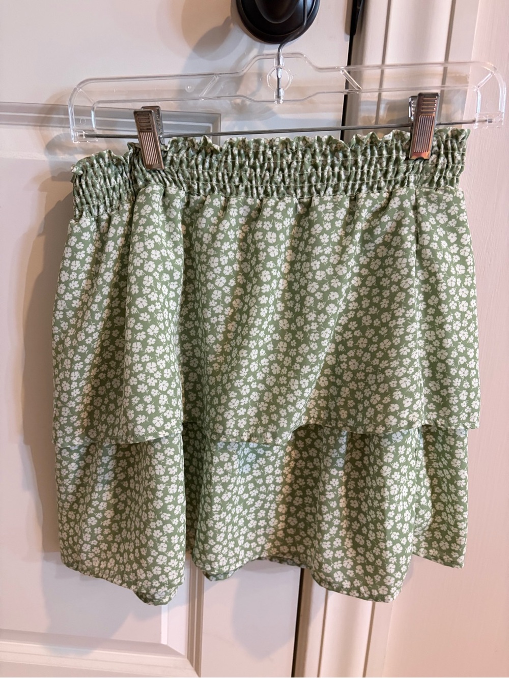 Altar'd State Sage Green Floral Tiered Mini Skirt